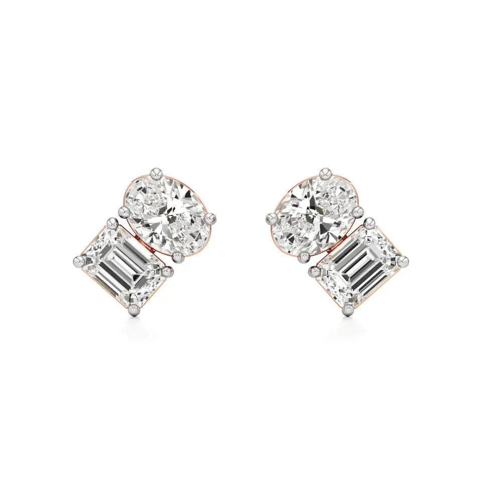 Toi et Moi | Oval & Emerald Lab-Grown Diamond Stud Earrings - Nivara