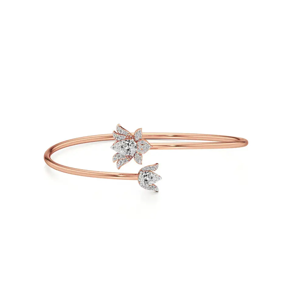 Flora | Pear & Round Lab Grown Diamonds with Floral Motif Bangle - Nivara