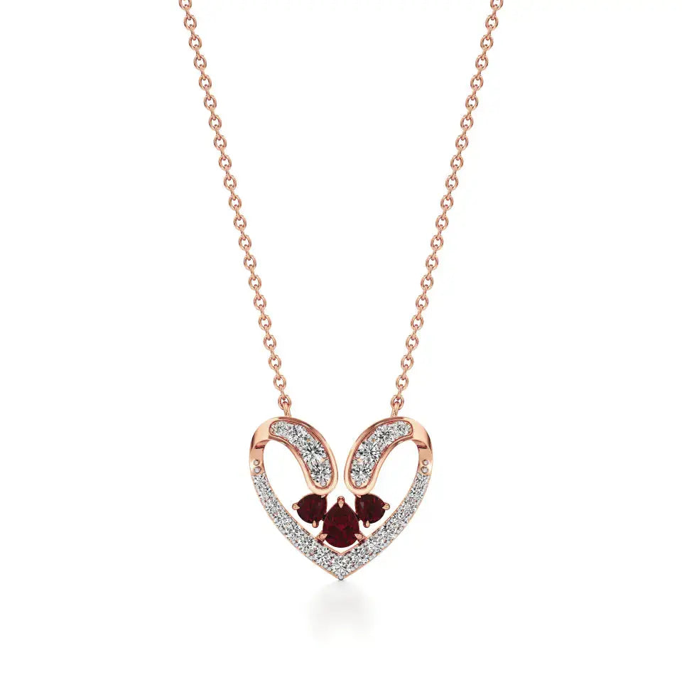 Sneh | Ruby & Lab Grown Diamonds Heart Pendant - Nivara