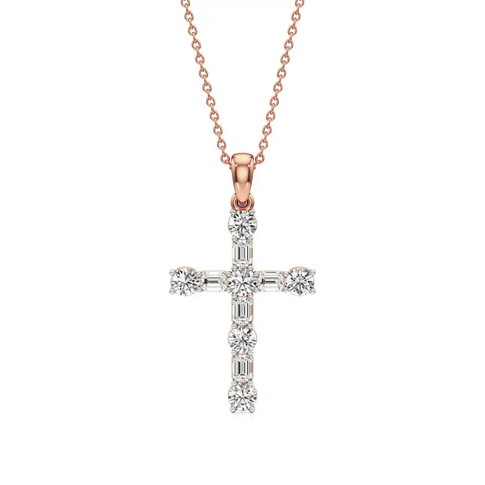 Aura | Round & Emerald Lab Grown Diamond Cross Pendant - Nivara