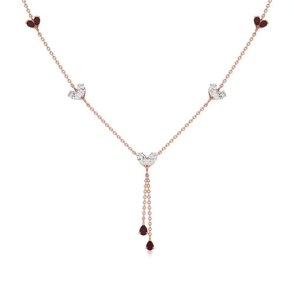 Sneh | Pear-Cut Ruby & Round Lab Grown Diamonds with Heart Motif Necklace