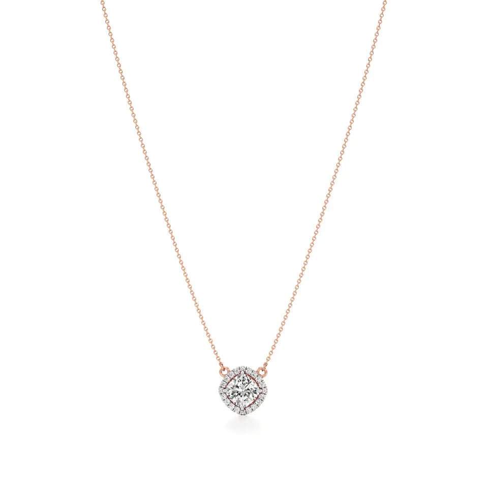 Mira | Cushion Solitaire Lab Grown Diamond with Halo Necklace