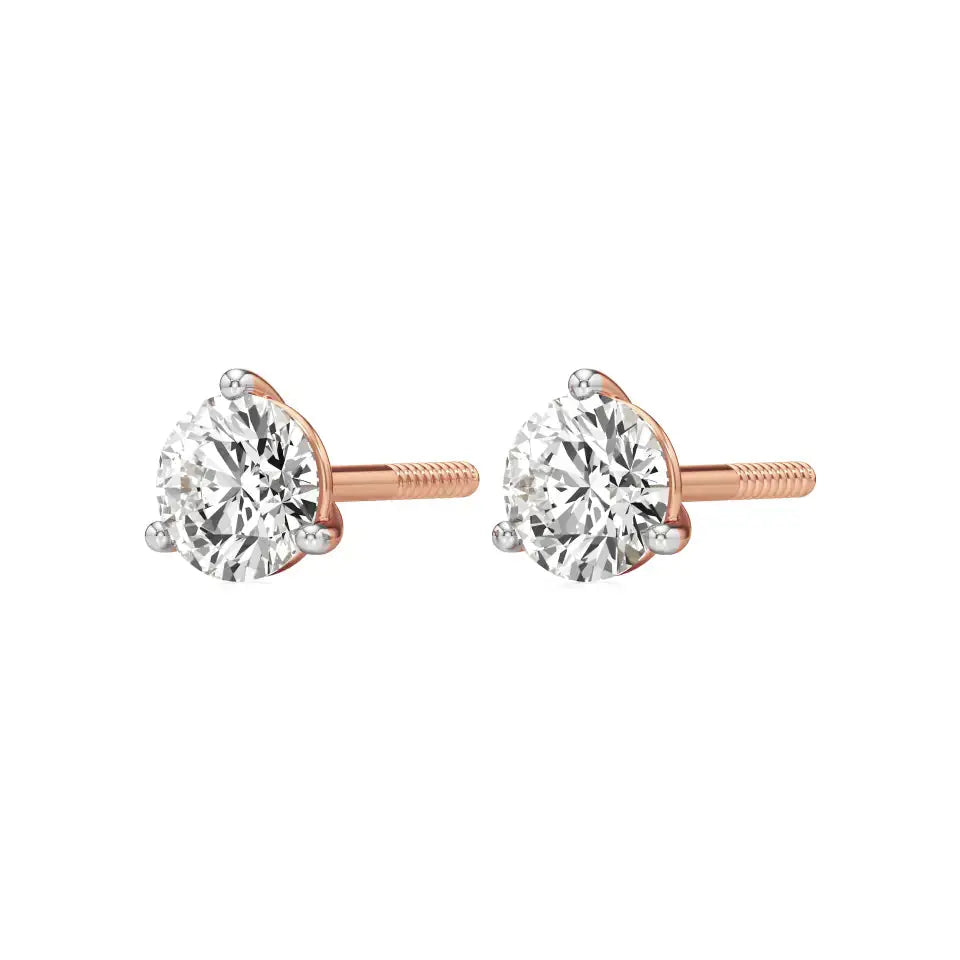 Sia | Three Prong Studs with Round Lab-Grown Diamond - Nivara