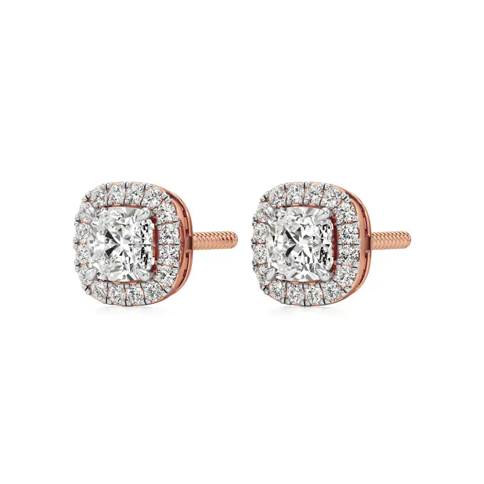 Mira | Cushion-Cut Solitaire Lab-Grown Diamond with Halo Studs - Nivara