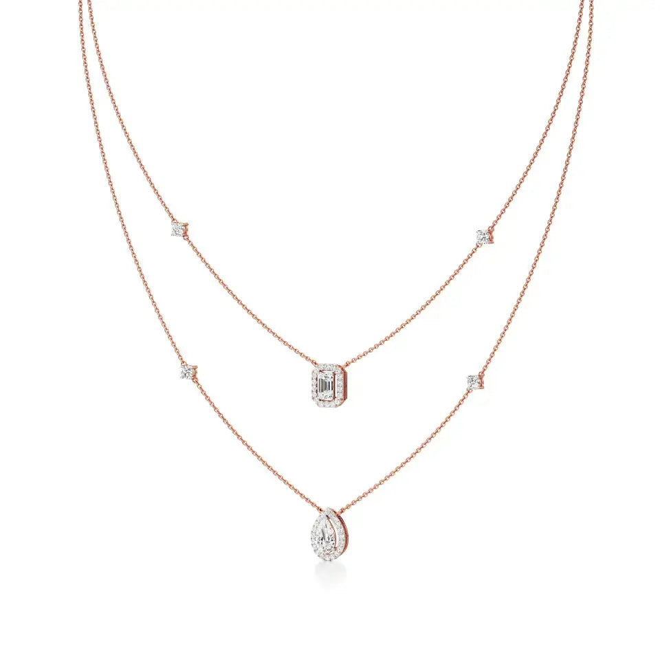 Mira | Emerald & Pear Lab Grown Diamond with Halo  Necklace - Nivara