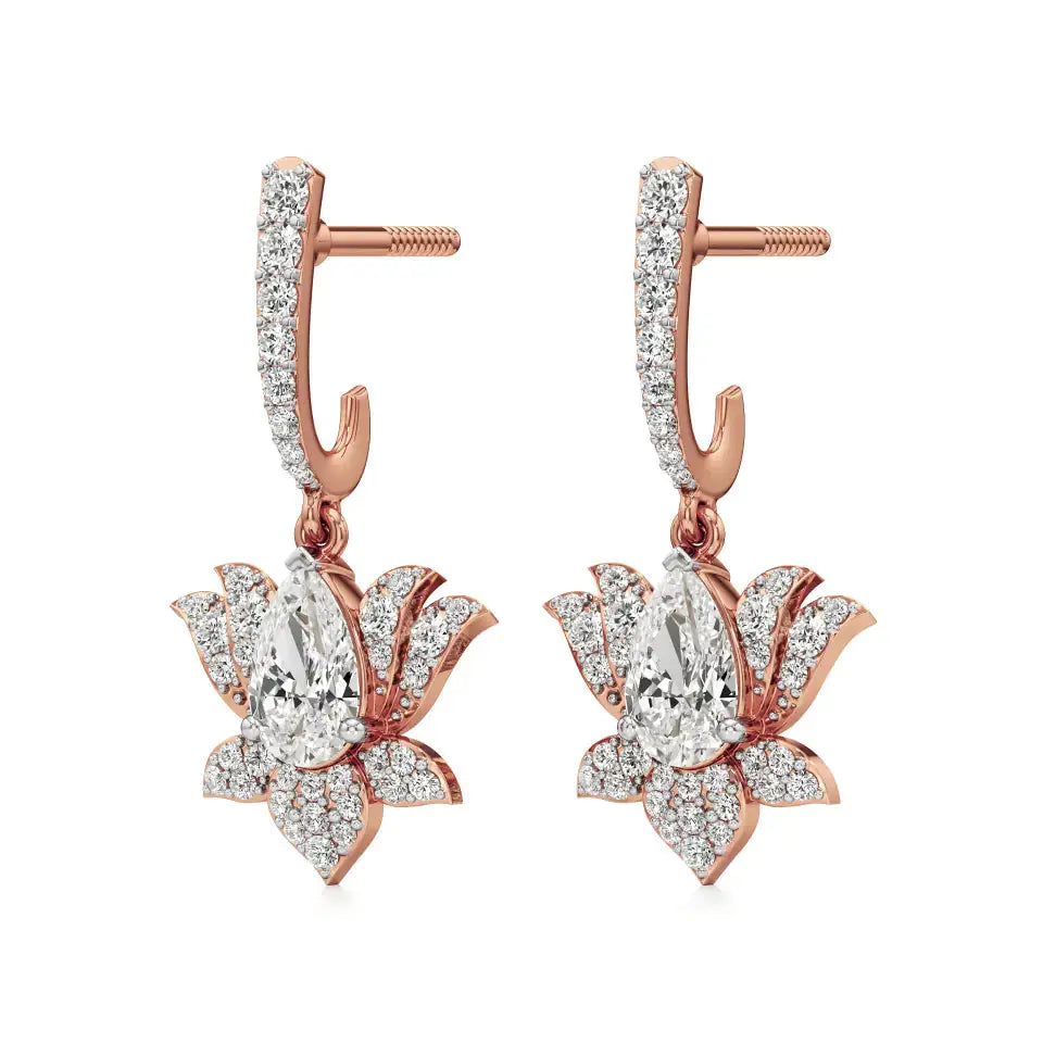 Flora | Pear & Round Lab-Grown Diamond Lotus Earrings - Nivara