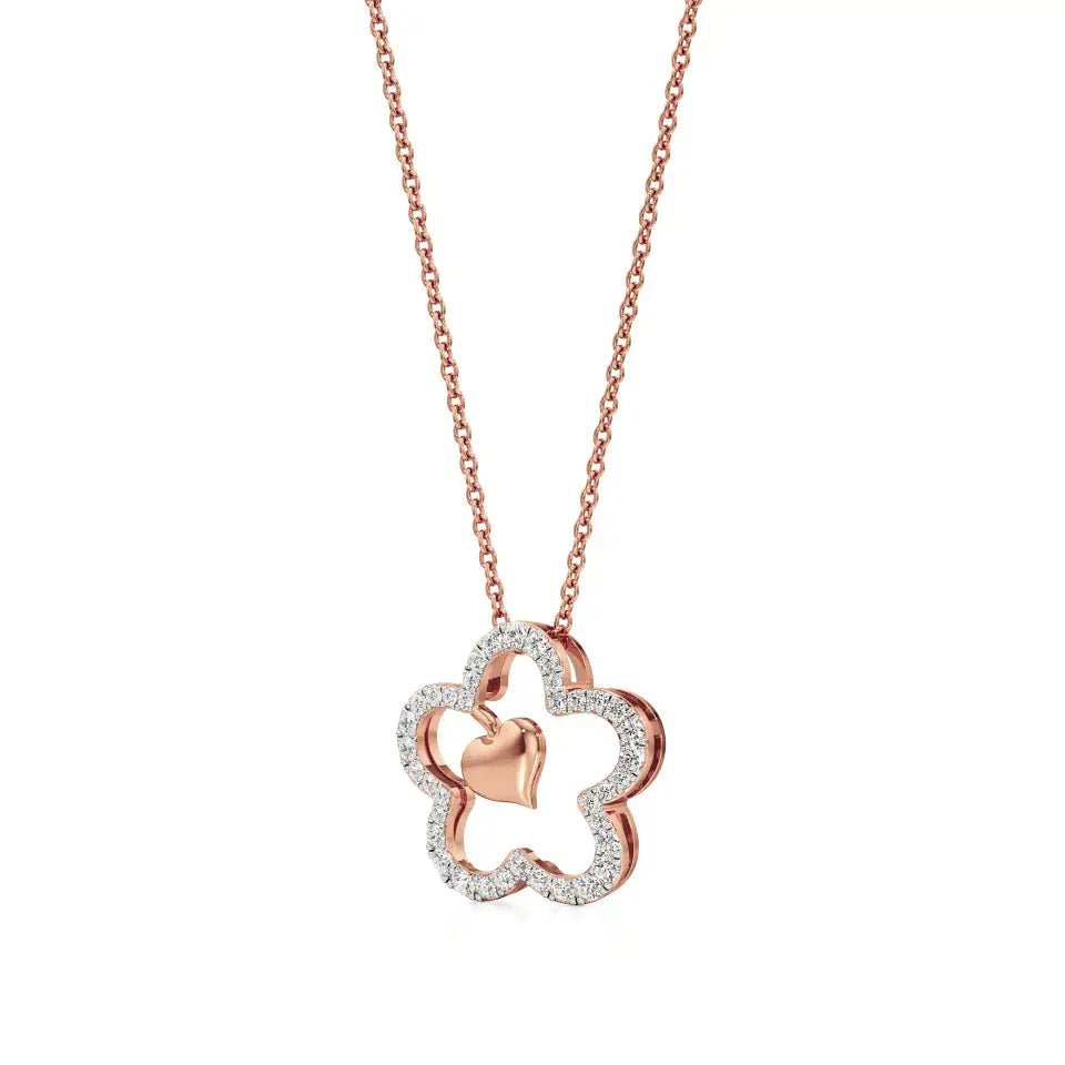 Flora | Floral Design Halo with Heart Motif Pendant - Nivara