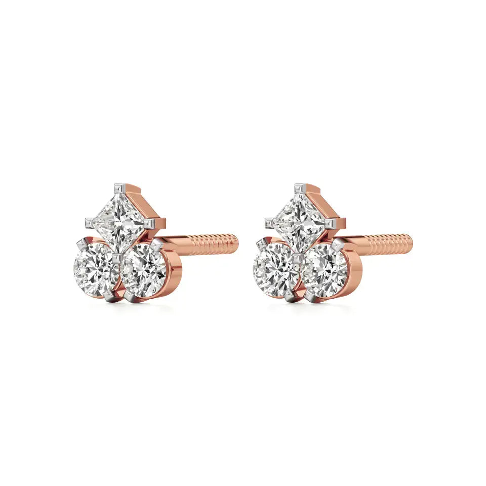 Mode | Round & Princess Trio Lab-Grown Diamonds Studs - Nivara