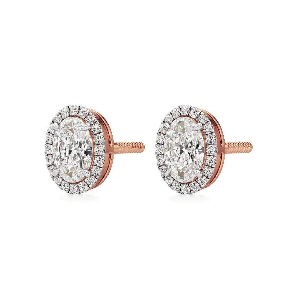 Mira | Oval-Cut Solitaire Lab-Grown Diamond with Halo Studs - Nivara