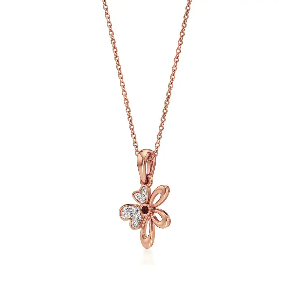Flora | Diamonds Clustered Floral Design with Ruby Accent Pendant - Nivara