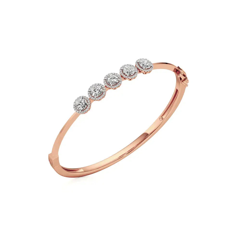 Elyra | Elegant Five Lab Grown Diamonds Halo Design Oval Bangle - Nivara