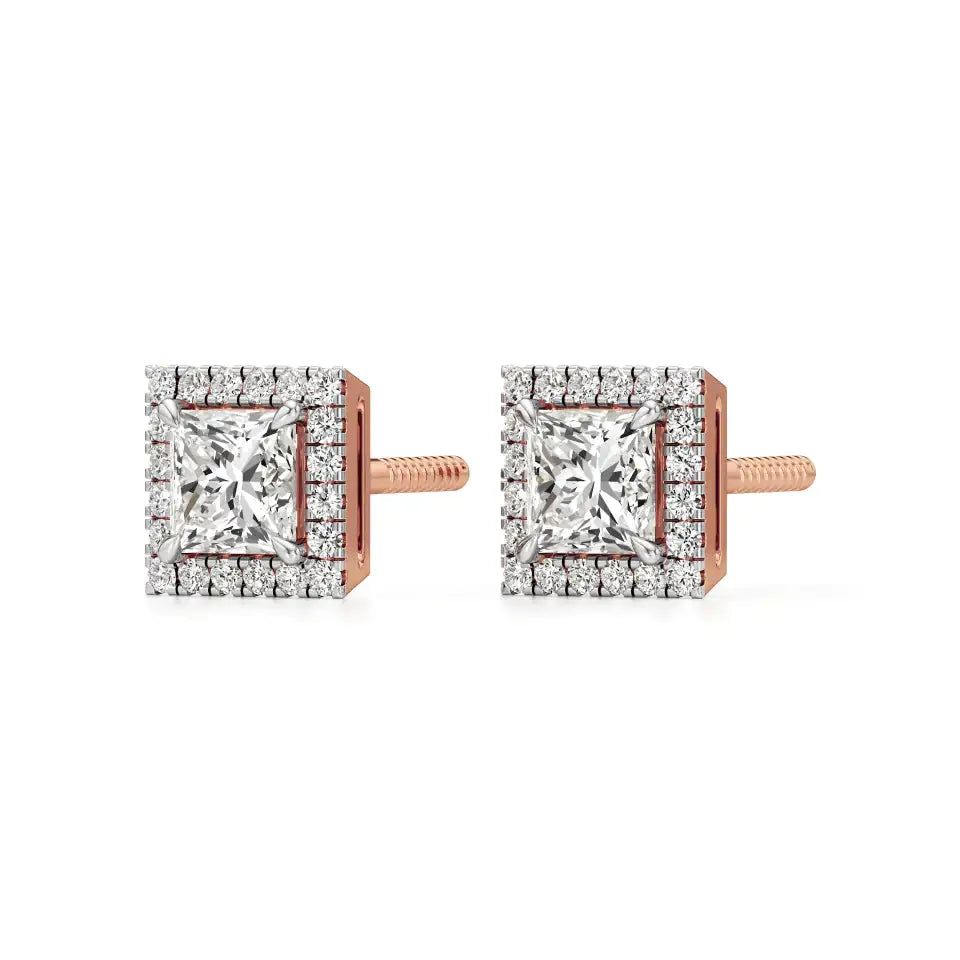 Mira | Princess-Cut Solitaire Lab-Grown Diamond with Halo Studs - Nivara