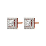 Mira | Princess-Cut Solitaire Lab-Grown Diamond with Halo Square Studs - Nivara