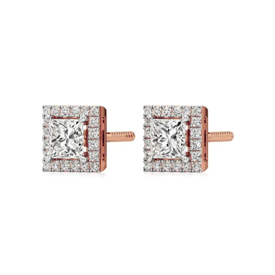 Mira | Princess-Cut Solitaire Lab-Grown Diamond with Halo Square Studs - Nivara