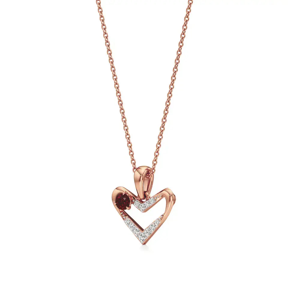 Sneh | Round Lab Grown Diamonds with Round Ruby Accent Heart Pendant - Nivara