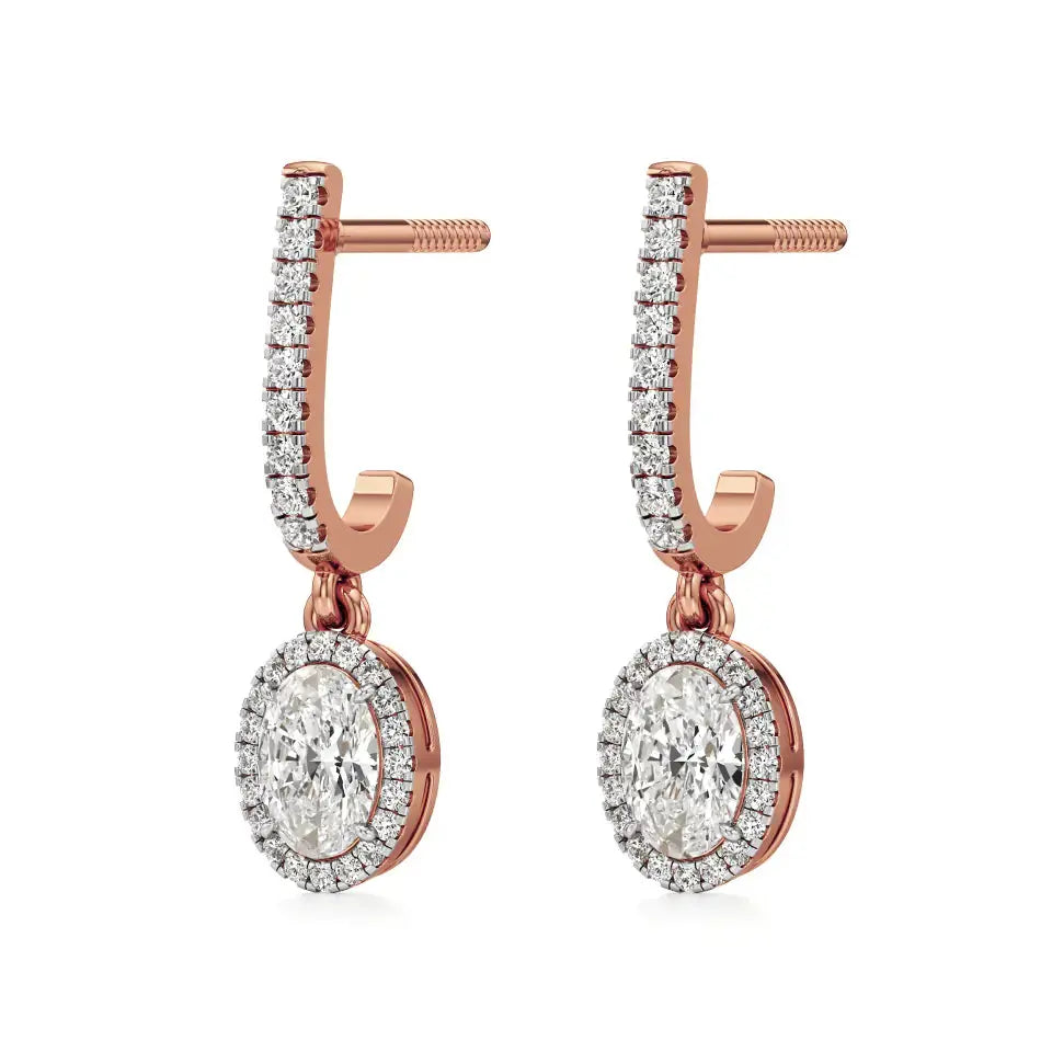 Mira | Oval & Round Lab-Grown Diamond Halo Dangle Earrings - Nivara
