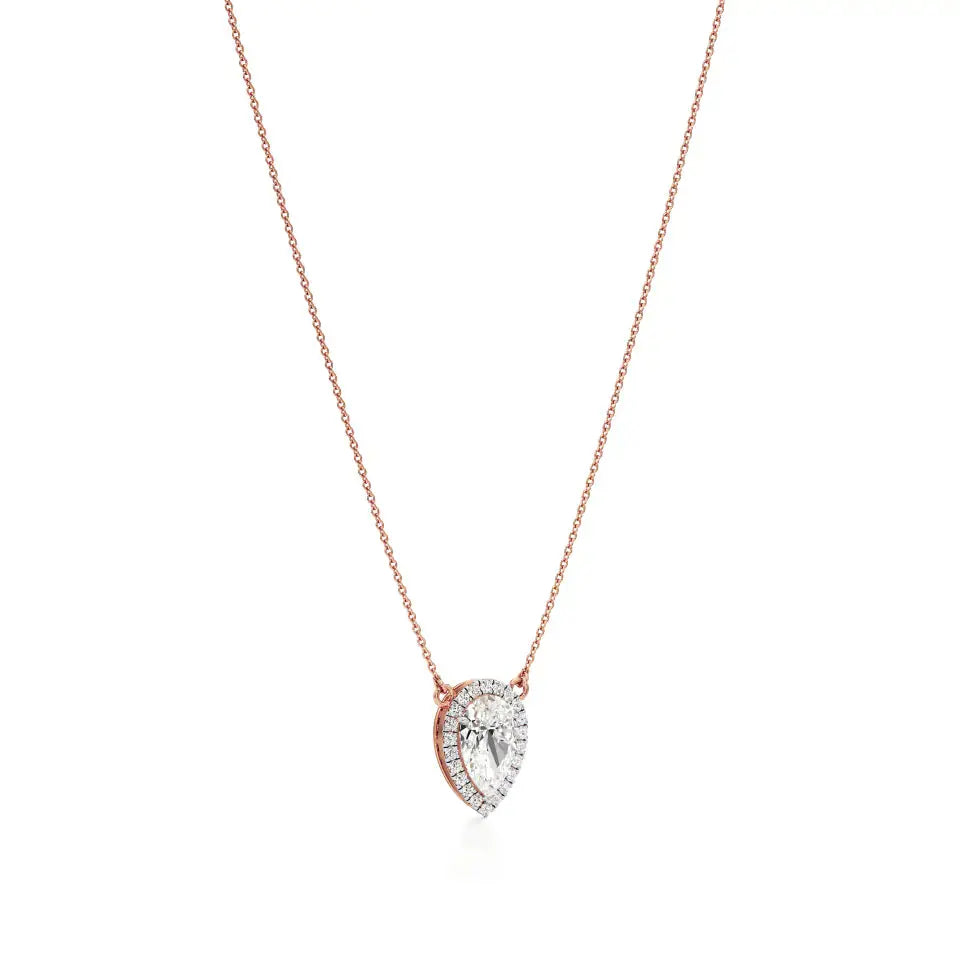 Mira | Pear-Cut Solitaire Lab Grown Diamond with Halo Necklace - Nivara