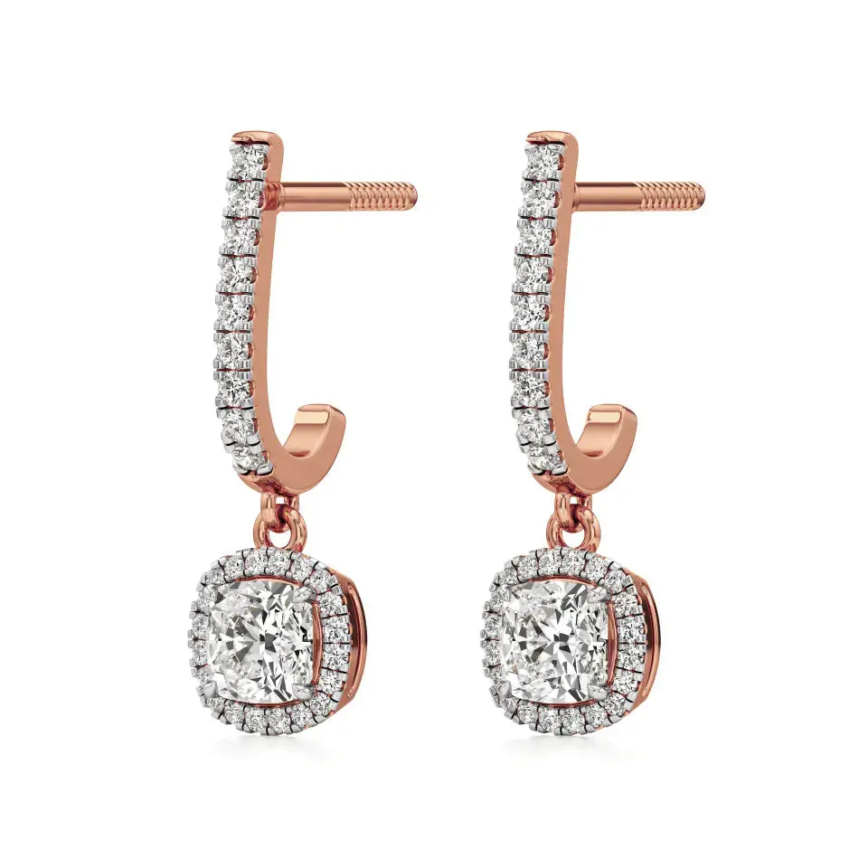 Mira | Cushion & Round Lab-Grown Diamond Halo Dangle Earrings - Nivara