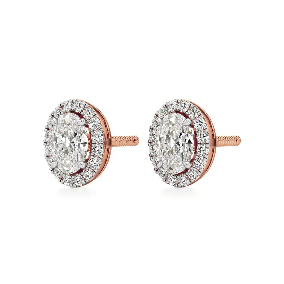 Mira | Oval-Cut Solitaire Lab-Grown Diamond with Halo Studs - Nivara