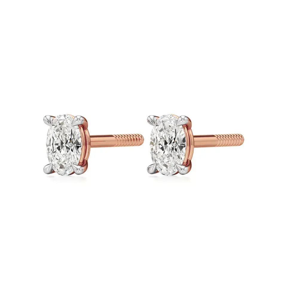 Thea | Four Prong Studs with Oval Shaped Solitaire Lab-Grown Diamond - Nivara