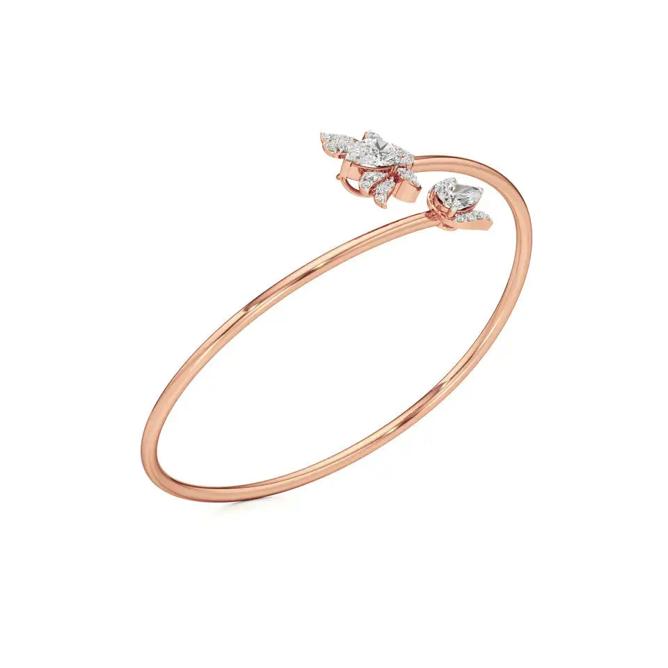 Flora | Pear & Round Lab Grown Diamonds with Floral Motif Bangle - Nivara