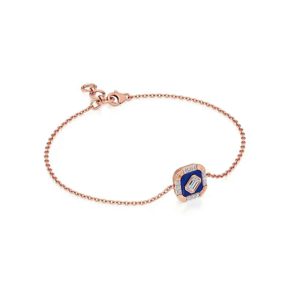 Nysa | Emerald & Round Lab Grown Diamonds with Blue Enamel Chain Bracelet - Nivara