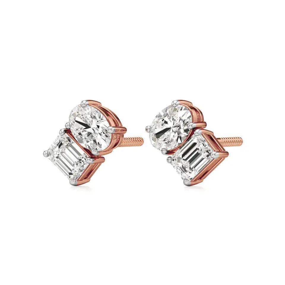 Toi et Moi | Oval & Emerald Lab-Grown Diamond Stud Earrings - Nivara