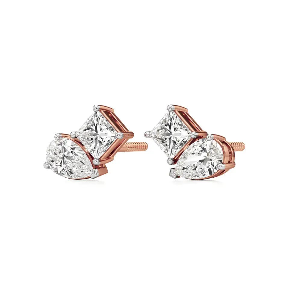 Toi et Moi | Pear & Princess Lab-Grown Diamond Stud Earrings - Nivara