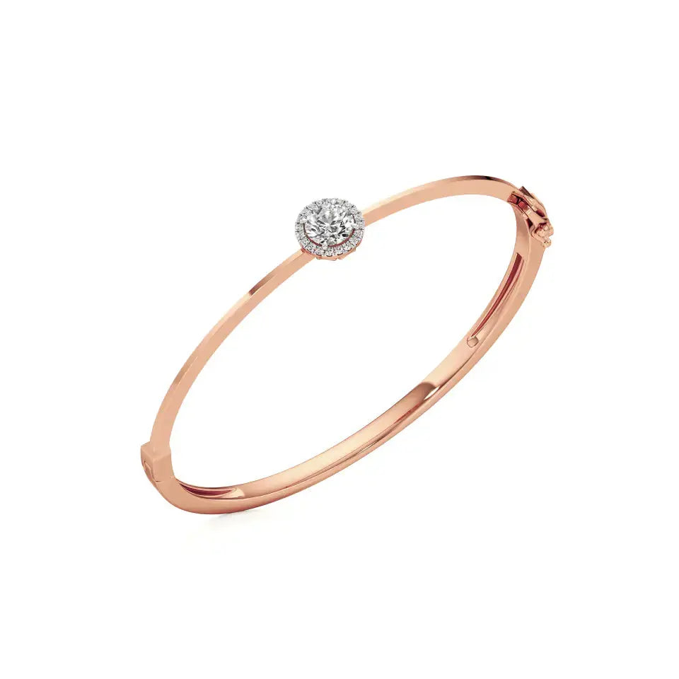 Mira | Round Lab Grown Diamond Halo Design Oval Bangle - Nivara