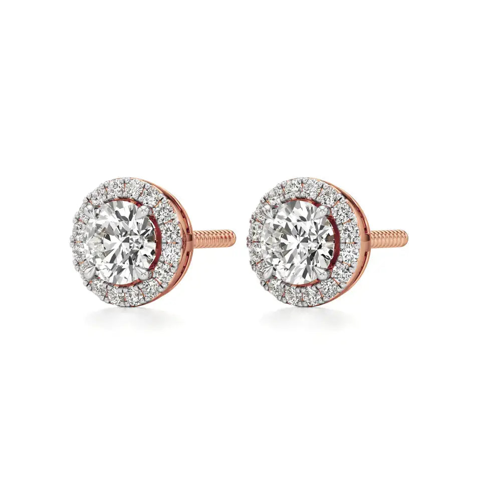 Mira | Round Solitaire Lab-Grown Diamond with Halo Studs - Nivara
