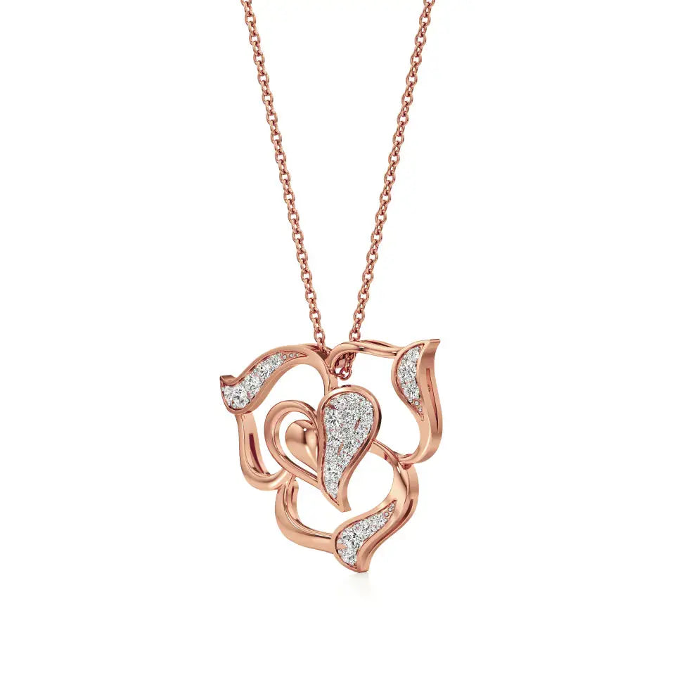 Sneh | Round Lab Grown Diamonds Heart & Petals Pendant - Nivara