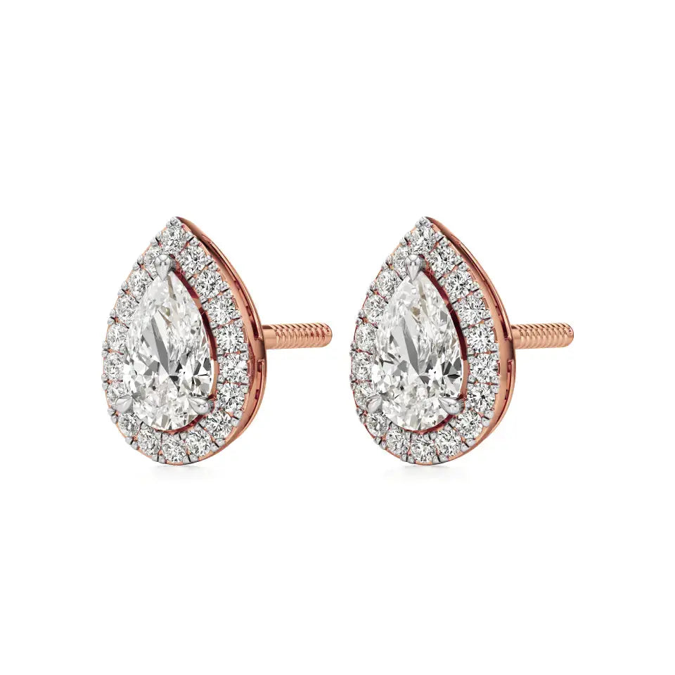 Mira | Pear Solitaire with Round Lab-Grown Diamond Halo Studs - Nivara