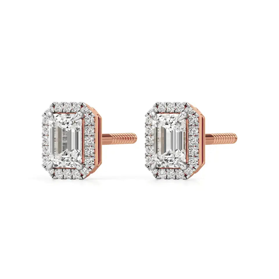 Mira | Emerald-cut Solitaire Lab-Grown Diamond with Halo Studs - Nivara
