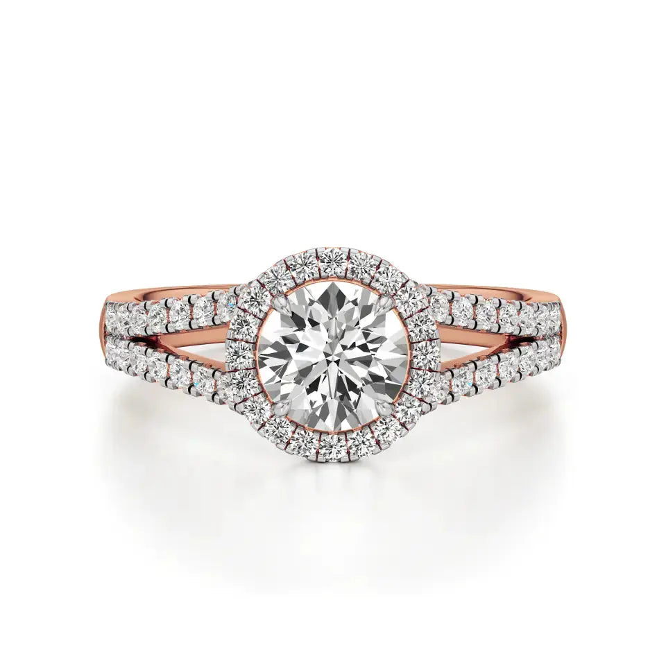Mira | Round Solitaire with Halo Ring - Nivara