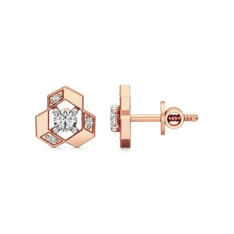 Mode | Round Solitaire Stud with Side Round Diamonds - Nivara