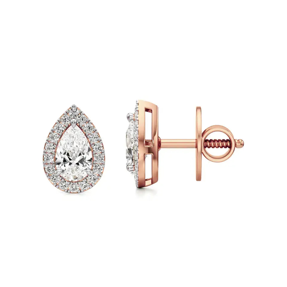 Mira | Pear Solitaire with Round Lab-Grown Diamond Halo Studs - Nivara
