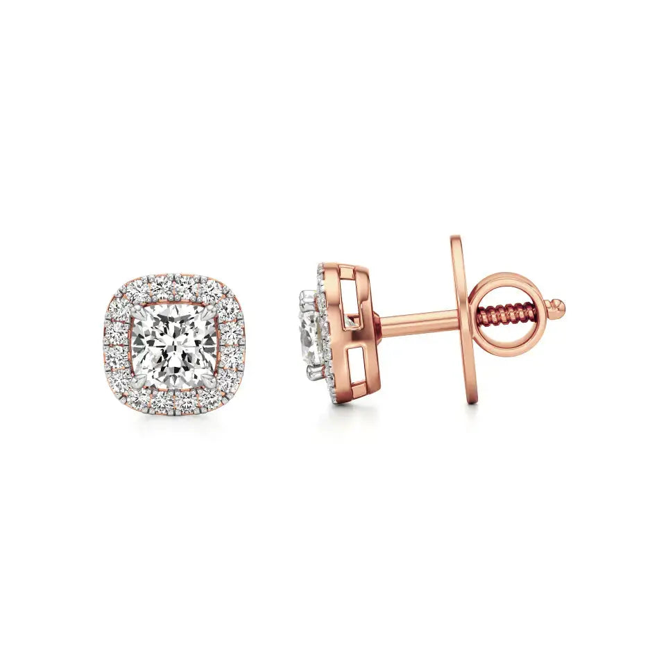 Mira | Cushion-Cut Solitaire Lab-Grown Diamond with Halo Studs - Nivara