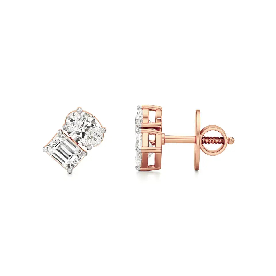 Toi et Moi | Oval & Emerald Lab-Grown Diamond Stud Earrings - Nivara