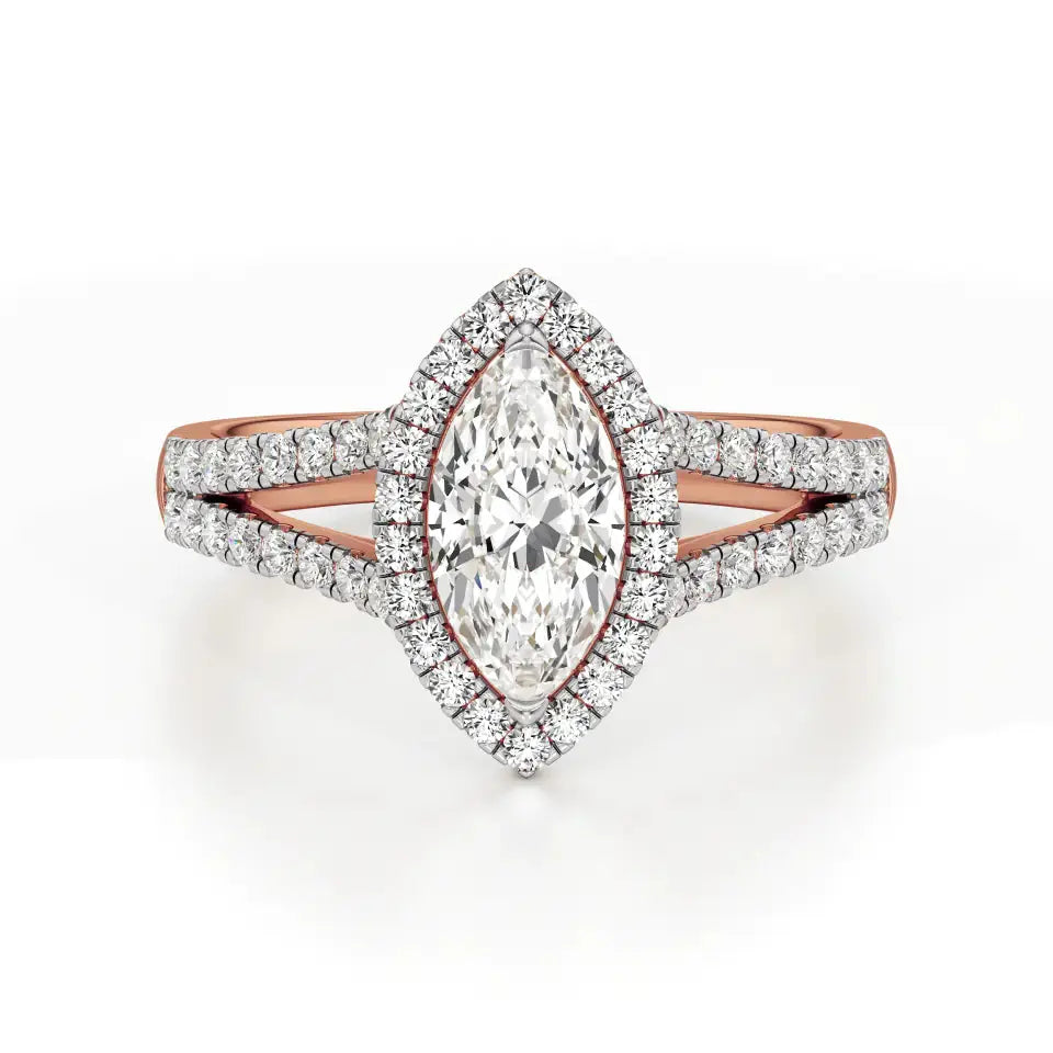 Mira | Marquise Cut Solitaire with Halo around it - Nivara