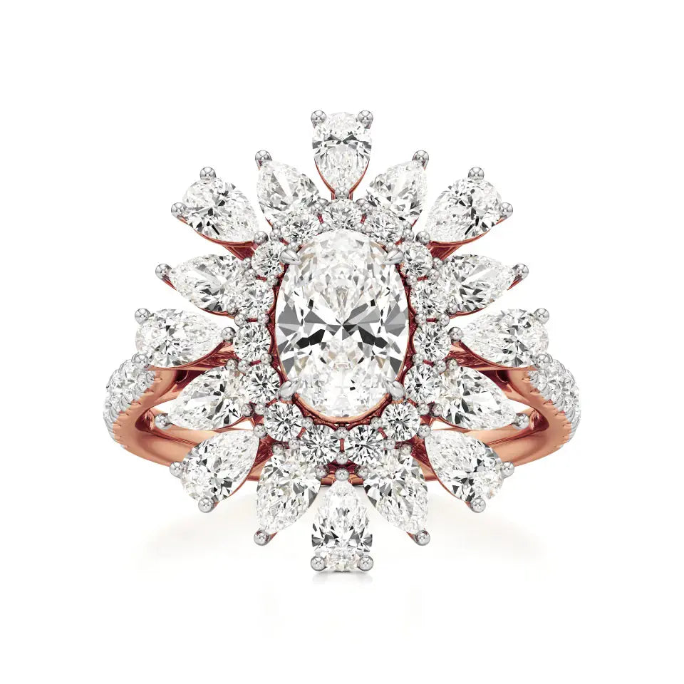 Flora | Oval-cut Solitaire with Pear & Round Side Stones - Nivara