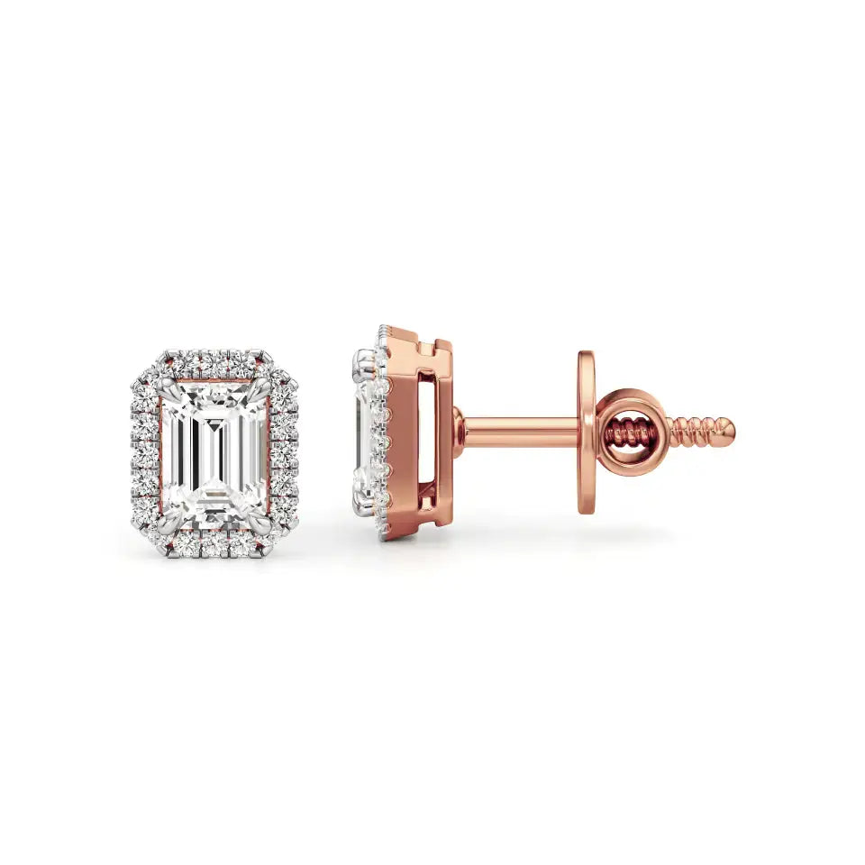 Mira | Emerald-cut Solitaire Lab-Grown Diamond with Halo Studs - Nivara