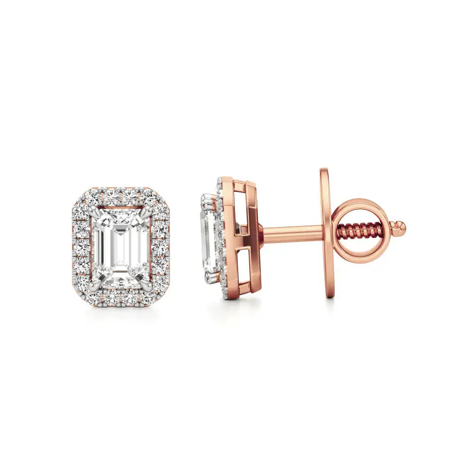 Mira | Emerald-Cut Solitaire Lab-Grown Diamond with Halo Studs - Nivara