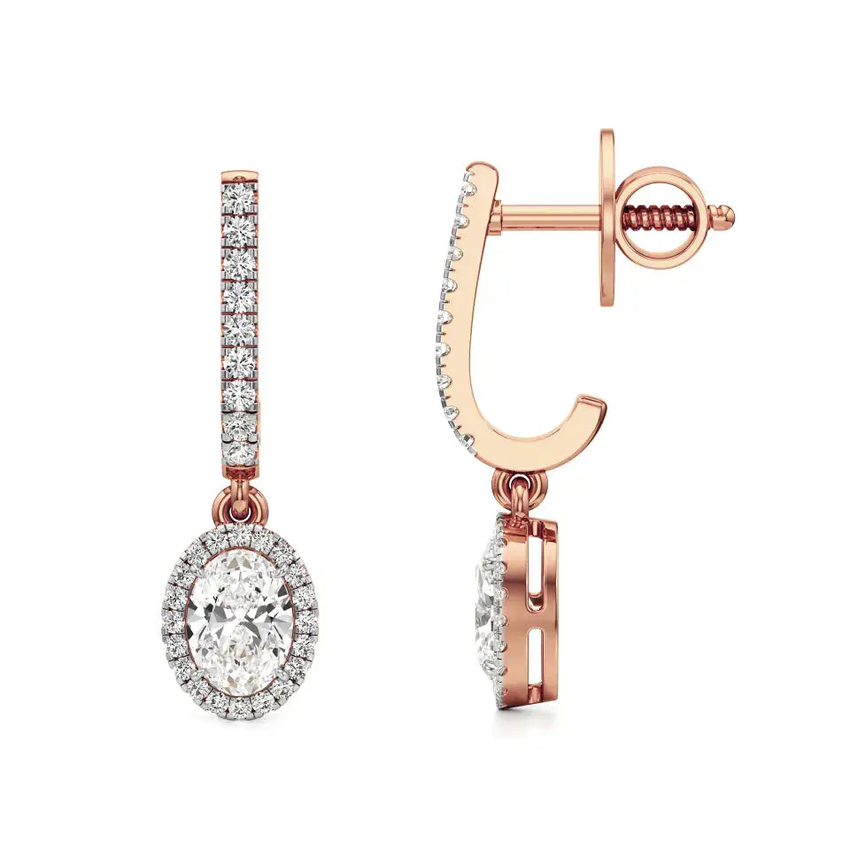 Mira | Oval & Round Lab-Grown Diamond Halo Dangle Earrings - Nivara