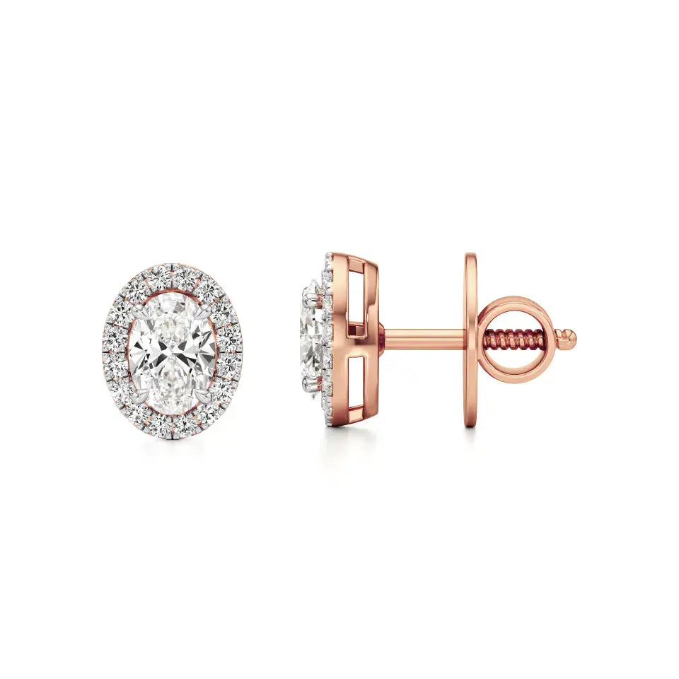 Mira | Oval-Cut Solitaire Lab-Grown Diamond with Halo Studs - Nivara