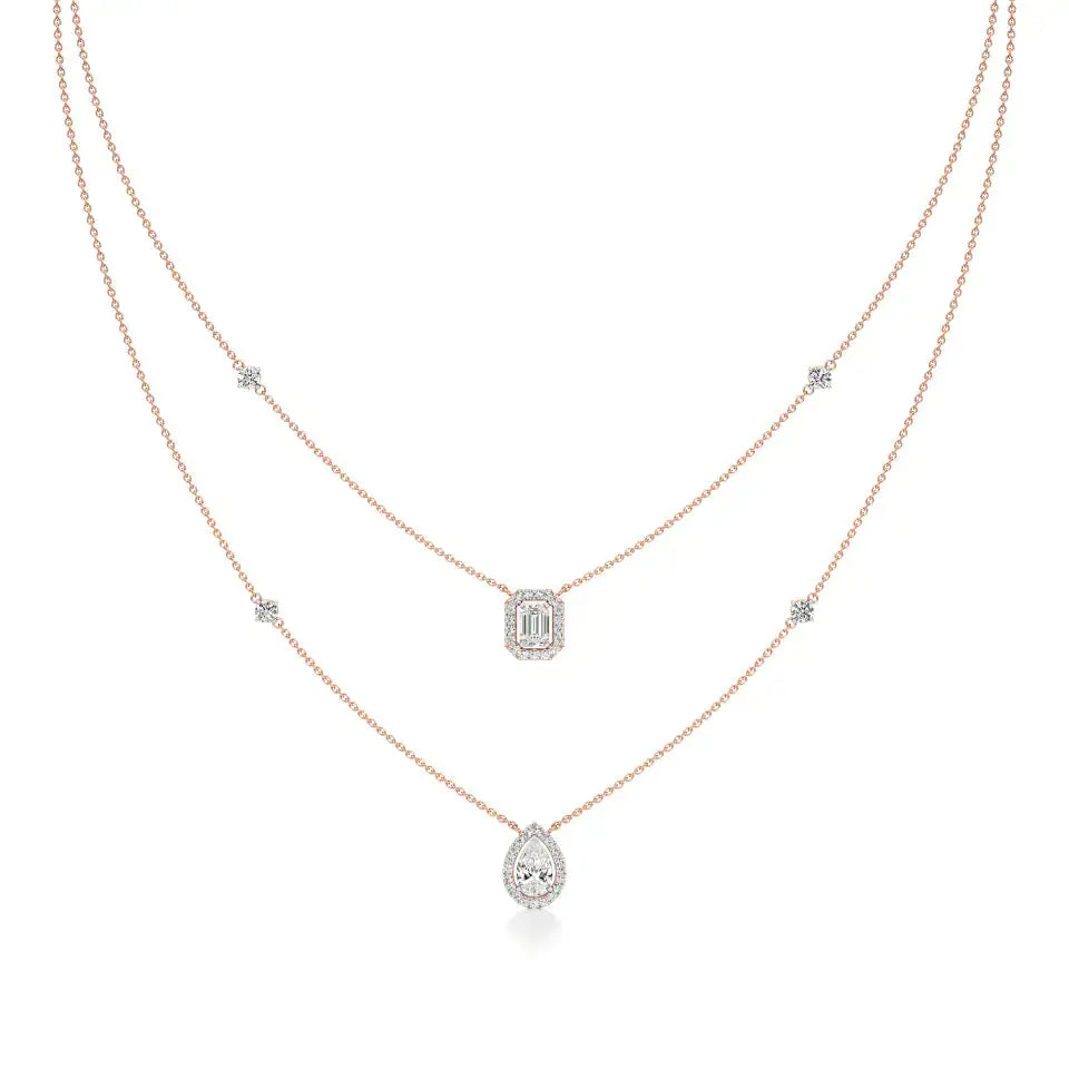 Mira | Emerald & Pear Lab Grown Diamond with Halo  Necklace - Nivara