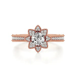 Flora | Round Solitaire with Halo Ring in Floral Design - Nivara