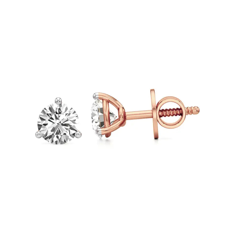 Sia | Three Prong Studs with Round Lab-Grown Diamond - Nivara