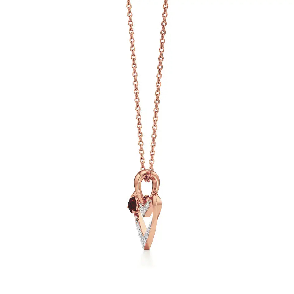 Sneh | Round Lab Grown Diamonds with Round Ruby Accent Heart Pendant - Nivara