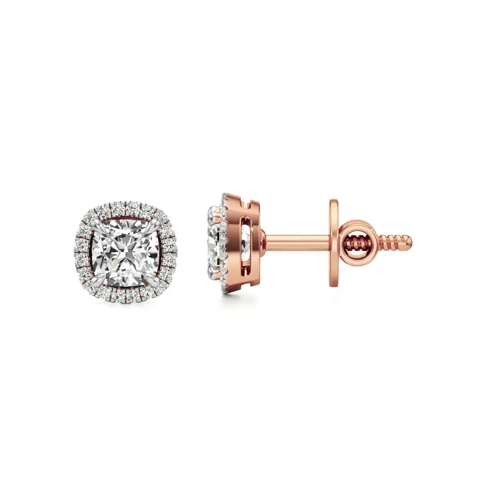 Mira | Cushion Solitaire with Halo Lab-Grown Diamond Studs - Nivara