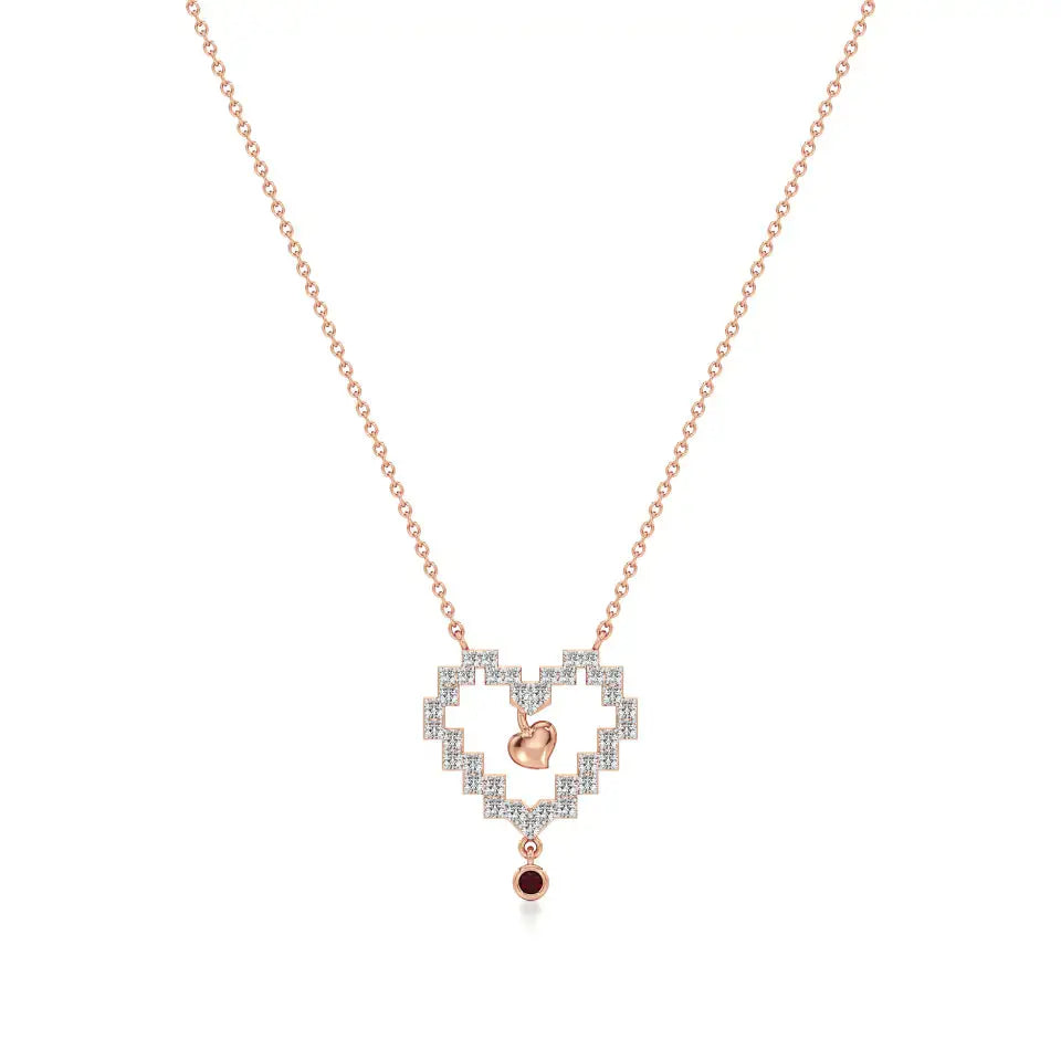 Sneh | Ruby & Lab Grown Diamonds Pixel Heart Pendant - Nivara